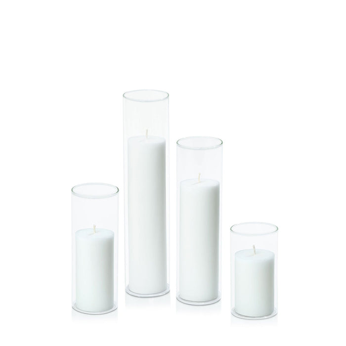 White 5cm Pillar in 5.8cm Glass, Med - Set of 6
