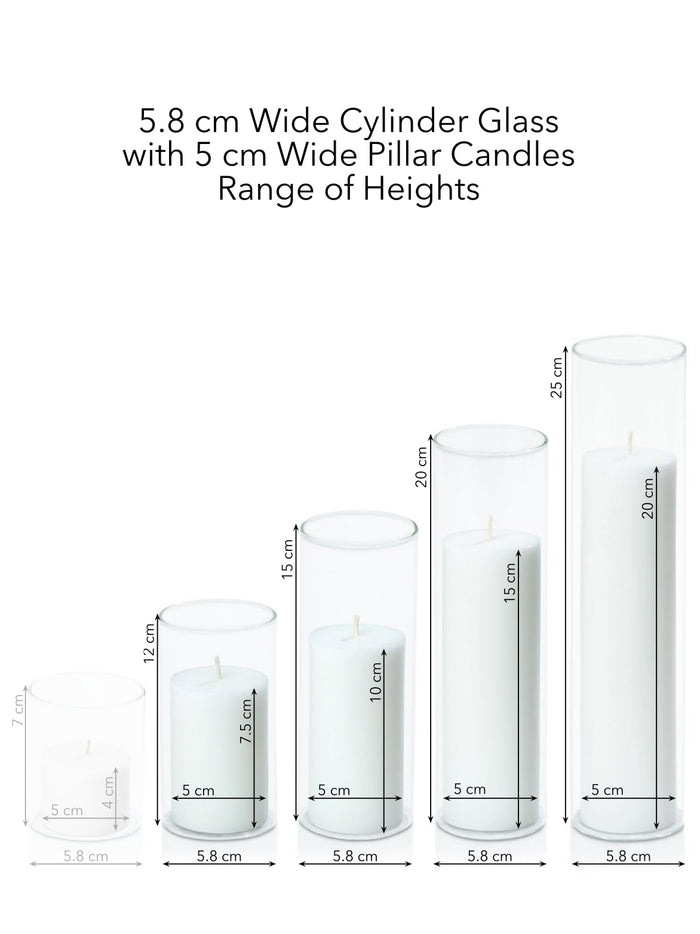 White 5cm Pillar in 5.8cm Glass, Med - Set of 6