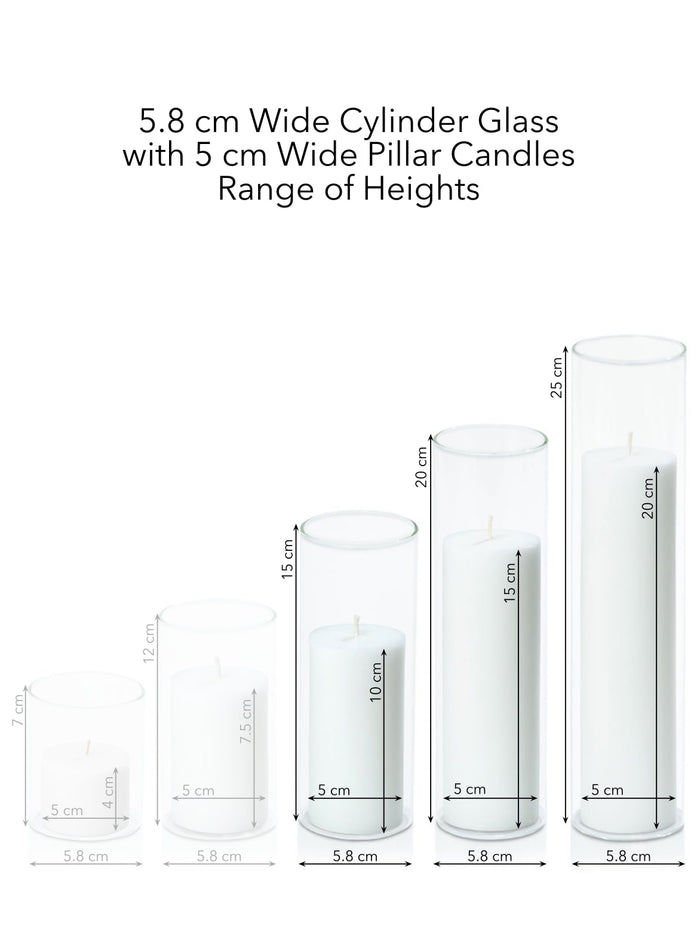 White 5cm Pillar in 5.8cm Glass Set - Lg Pack of 1