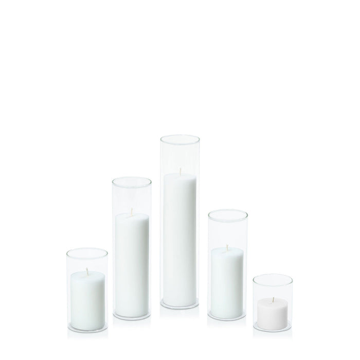 White 5cm Pillar in 5.8cm Glass, Sm - Set of 6