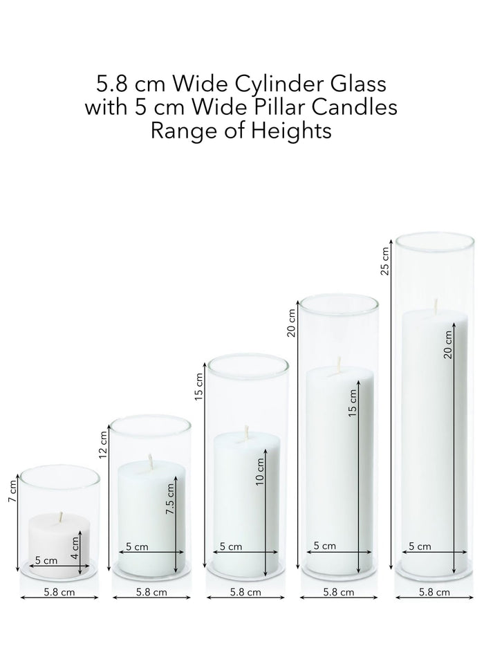 White 5cm Pillar in 5.8cm Glass, Sm - Set of 6