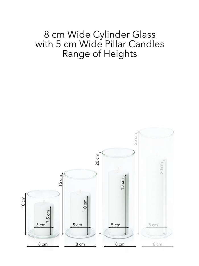 White 5cm Pillar in 8cm Glass, Sm - Set of 6