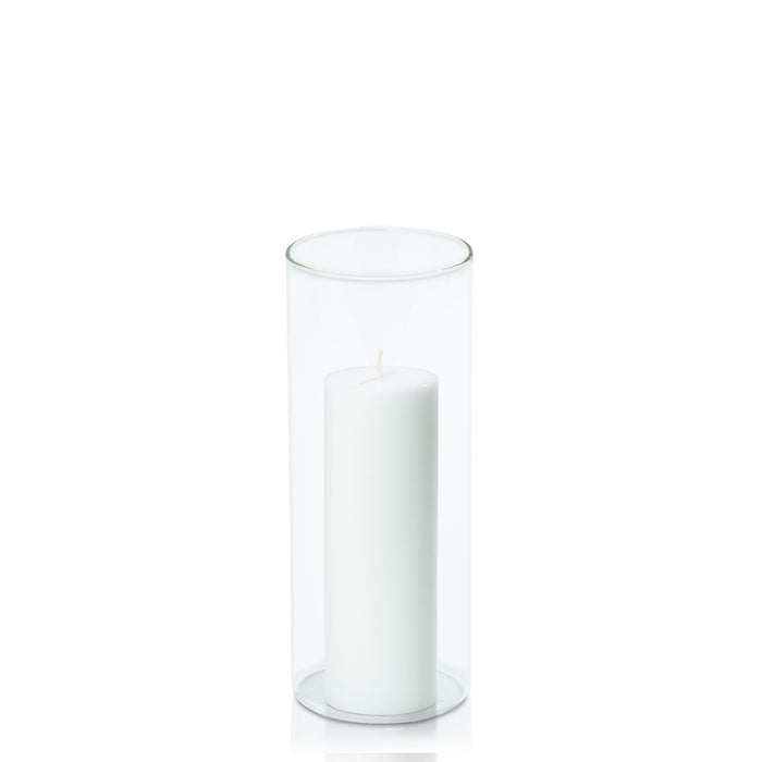 White 5cm x 15cm Pillar in 8cm x 20cm Glass Pack of 1