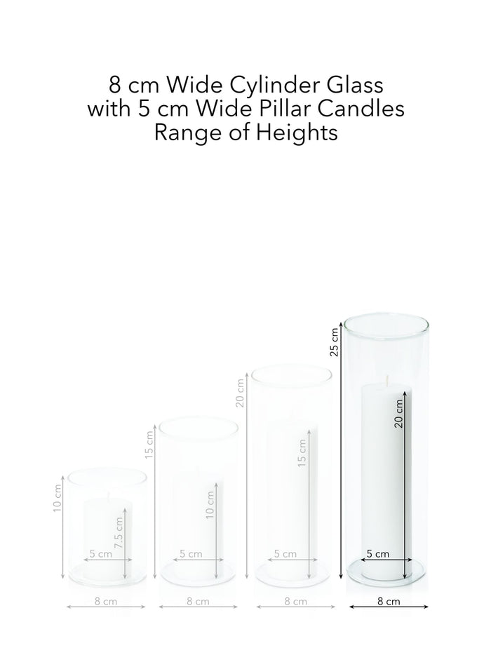 White 5cm x 20cm Pillar in 8cm x 25cm Glass Pack of 1