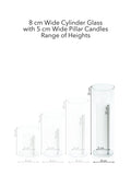White 5cm x 20cm Pillar in 8cm x 25cm Glass Pack of 1