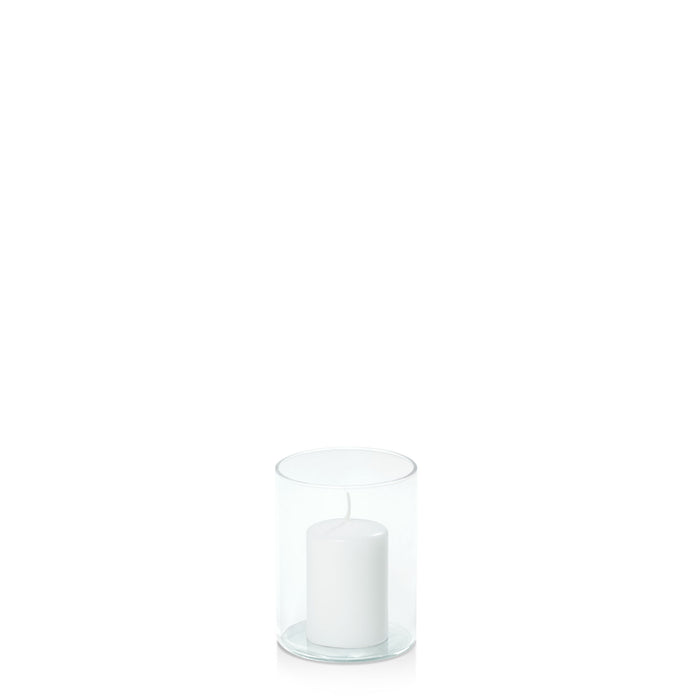 White 5cm x 7.5cm Event Pillar in 8cm x 10cm Glass Pack of 1
