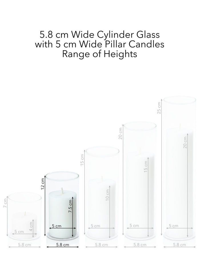 White 5cm x 7.5cm Pillar in 5.8cm x 12cm Glass Pack of 1