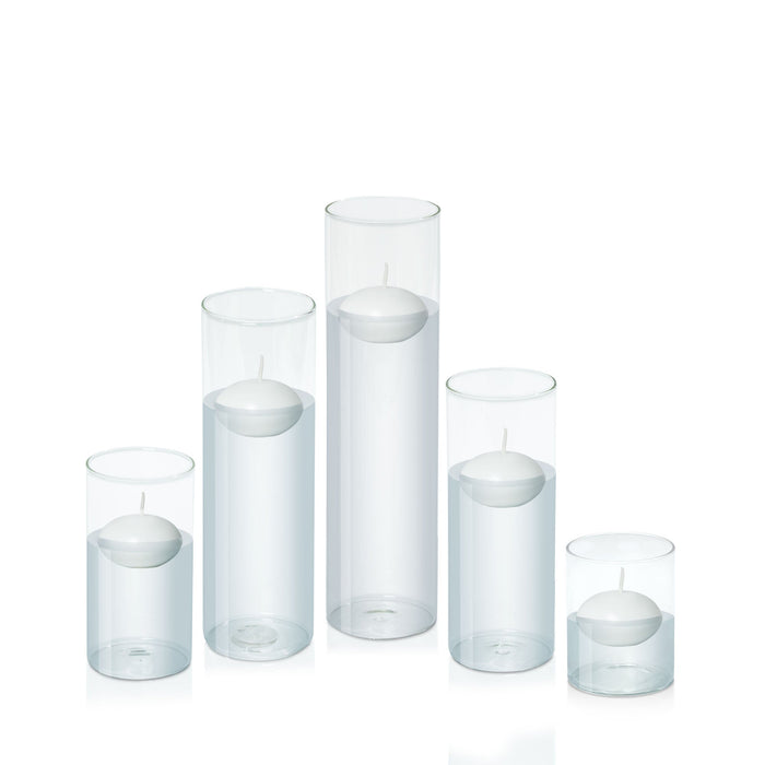 White 6cm Event Floating Candle in 8cm Glass, Sm - Set of 6
