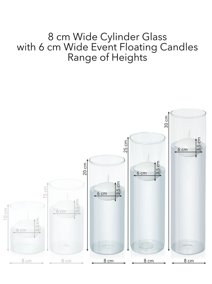 White 6cm Event Floating in 8cm Glass, Lg - Set of 6