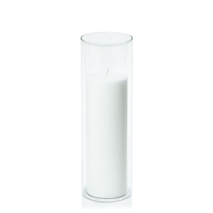 White 7cm x 20cm Pillar in 8cm x 25cm Glass Pack of 1