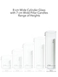 White 7cm x 25cm Pillar in 8cm x 30cm Glass Pack of 1