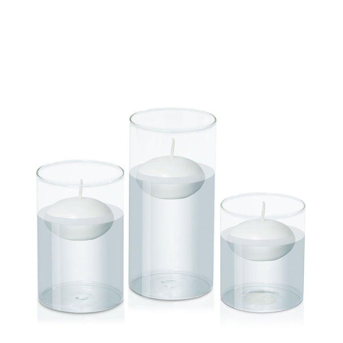White 8cm Event Floating Candle in 10cm Glass, Sm - Set of 6