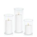 White 8cm LED Pillar in 10cm Glass Set - Med Pack of 1
