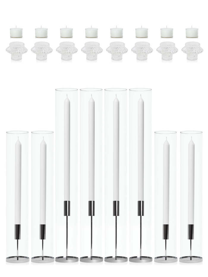 White Dinner Candles with Silver Metal Holders Wedding Bundle (Copy) Pack of 1