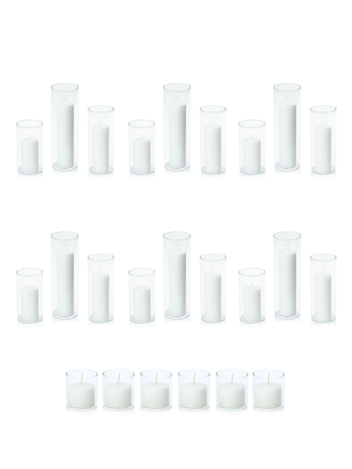 White Event Pillar Candles & Glass Wedding Bundle - Medium