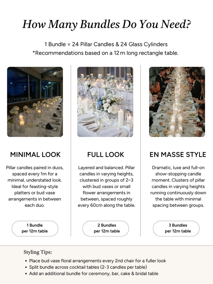 White Event Pillar Candles & Glass Wedding Bundle - Medium